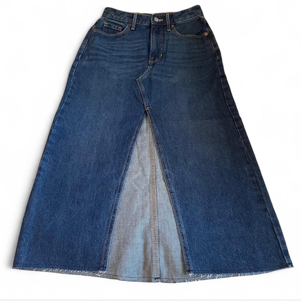 NEW Old Navy High Rise Front Slit Midi/Maxi Dark Wash Denim Skirt ✨